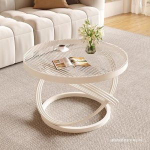 Cream style simple small coffee table luxury tempered glass coffee table Italian minimalist creative home small table glass surface