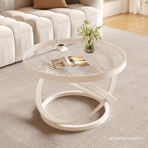 Cream style simple small coffee table luxury tempered glass coffee table Italian minimalist creative home small table glass surface - Image 3