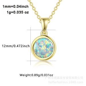 925 Opal Opal Pendant Necklace Small Chain Round Charm Necklace is suitable for ladies wedding party