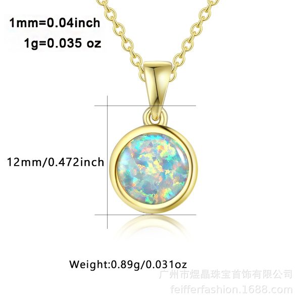 925 Opal Opal Pendant Necklace Small Chain Round Charm Necklace is suitable for ladies wedding party - Image 4