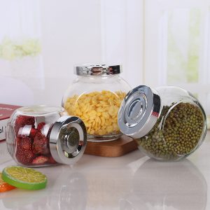 180ml flat drum bottle, clear glass sealed candy jar, kitchen cereal storage, wide mouth dried fruit snack storage bottle