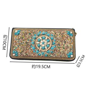 New ethnic style retro clutch bag, handmade rice bead single pull bag, women's zipper evening makeup bag, multi-compartment storage square bag