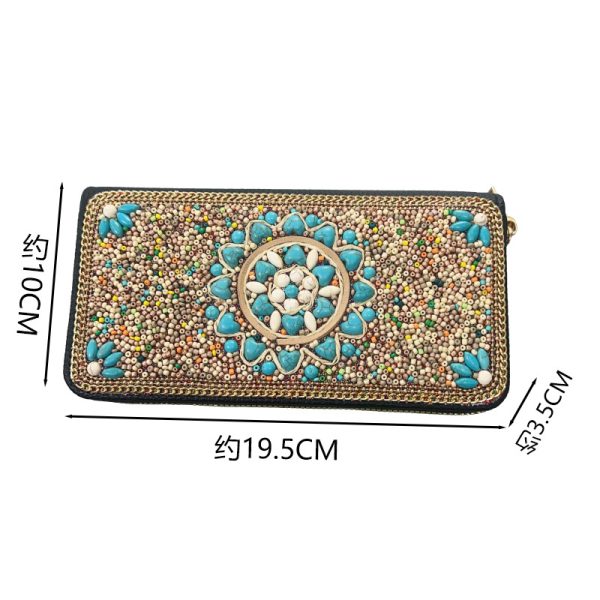 New ethnic style retro clutch bag, handmade rice bead single pull bag, women's zipper evening makeup bag, multi-compartment storage square bag - Image 4