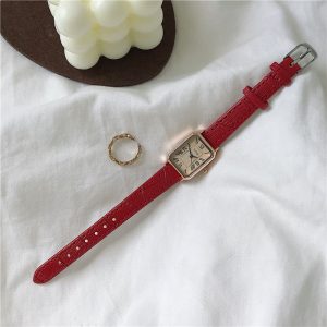Square vintage roman quartz belt women's watch Nordic niche light luxury simple temperament student watch women's ins