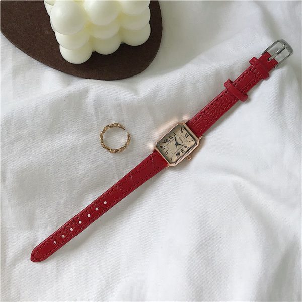 Square vintage roman quartz belt women's watch Nordic niche light luxury simple temperament student watch women's ins - Image 4