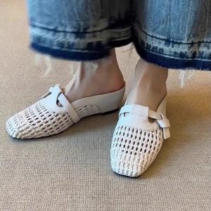 Sheepskin ~ Baotou semi-slippers women's summer wear inner heightened Birkenstock cave shoes, one foot knitted breathable sandals