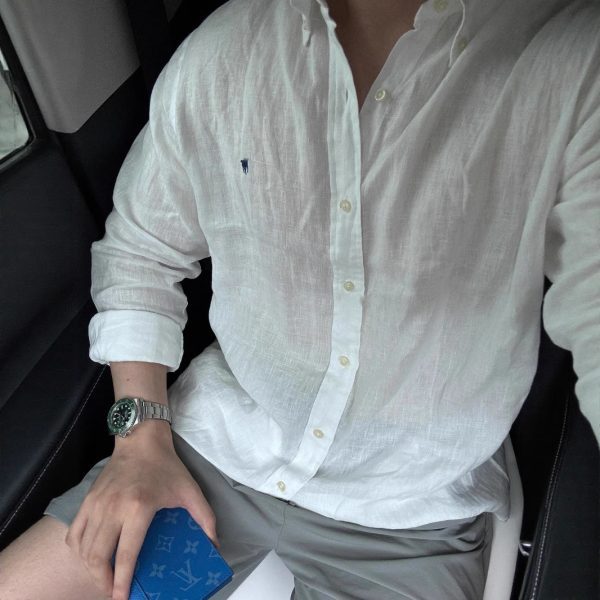 RL Ralph Pony Logo Linen Shirt Men's Spring Autumn Top Long Sleeve Sunscreen Polo Shirt Women's Embroidery Couple