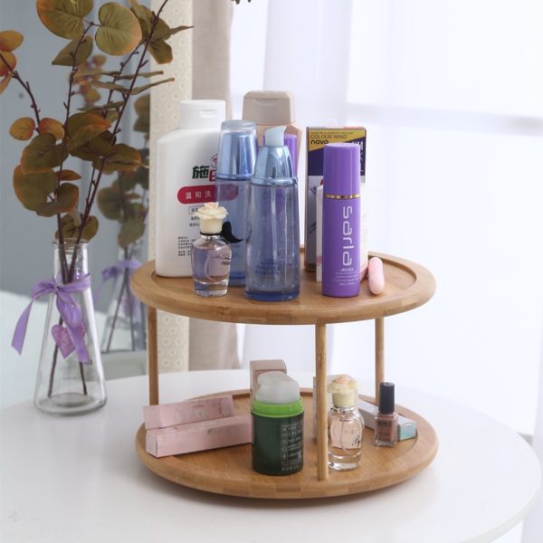 Bamboo double-layer shelf round cosmetic organizer rack kitchen countertop spice rack solid wood spice storage rack - Image 4