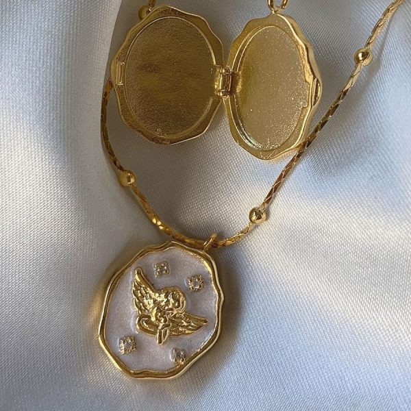 European and American angel opening and closing album box necklace pet photo frame necklace female literary retro clavicle chain - Image 4