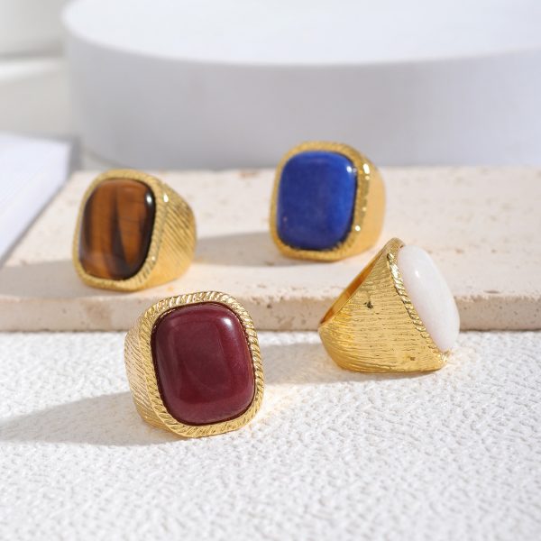 Original design European and American style jewelry square stone inlaid gold fashion personality trend ring for women