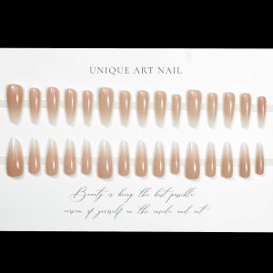 [Hua Fei touches her face] pure desire wind nude gradient long wearing nails 30 pieces finished nail art nail pieces wholesale