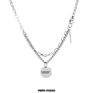 Inspirational necklace men's trendy titanium steel trendy brand men's light luxury ins niche design sense simple pendant men's high-end sense