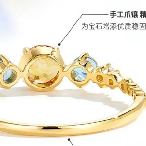 "Orange and the Sea" plated 18K gold-plated high imitation stone natural ring blue topaz color light luxury versatile women's ring