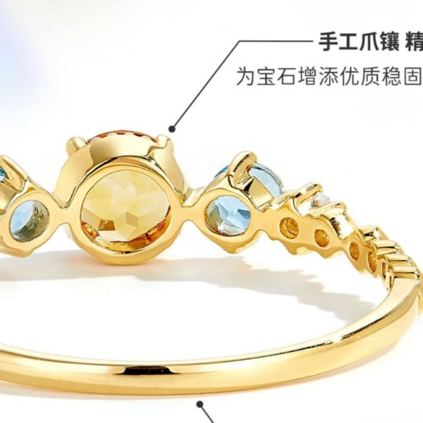 "Orange and the Sea" plated 18K gold-plated high imitation stone natural ring blue topaz color light luxury versatile women's ring - Image 4
