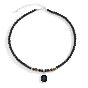 European and American cross-border tiger stone beaded necklace men's hip-hop niche sense of luxury, simple personality, men's clavicle chain accessories