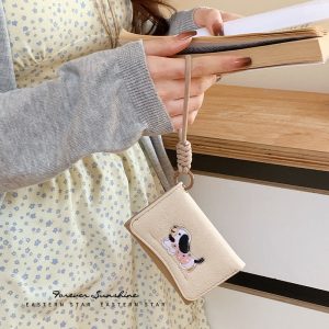 ins dachshund dog cloth sticker Korean cute simple card holder multifunctional ladies anti-lanyard wallet WALLET