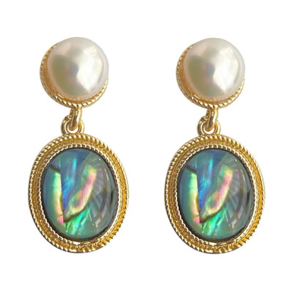 Aurora shell ~ vintage medieval French vintage abalone shell earrings collection of literary and artistic light luxury court style earrings - Image 5