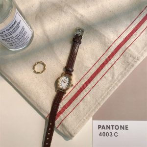 Cross-border popular French retro, exquisite and simple, personalized tonneau quartz watch, nostalgic belt watch for schoolgirls