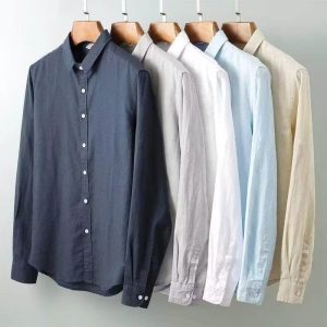 Foreign trade linen shirts men's long sleeve shirts casual lapels solid color loose breathable linen shirts men's wholesale