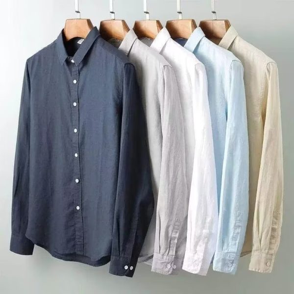 Foreign trade linen shirts men's long sleeve shirts casual lapels solid color loose breathable linen shirts men's wholesale