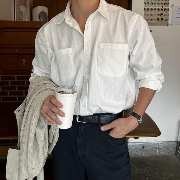 ASCLO Spring/Summer Simple Shirt Men's Korean Linen White Shirt Casual, Versatile, Handsome Lapels, Luxury