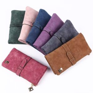 Cross-border women's new Korean version retro frosted two-fold drawstring women's long wallet multi-card position women's wallet wholesale