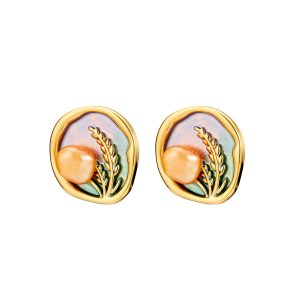 Monet's garden vintage oil painting earrings women's retro niche design sense freshwater pearl silver needle earrings female high-end sense