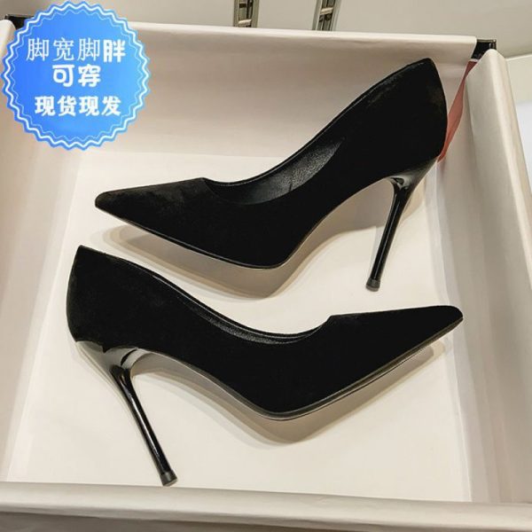 Office etiquette black high heels women's thin heel OL professional shoes sexy temperament pointed shoes
