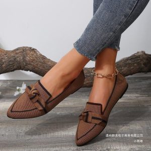 Cross-border foreign trade plus size fly woven breathable flat single shoes women's slip-on bow shallow slip-on work shoes shoes