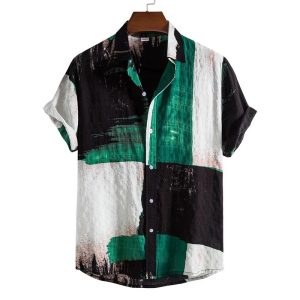Summer Shirts Men Blouse Tops Linen Hawaii Shirt Mens Shirt