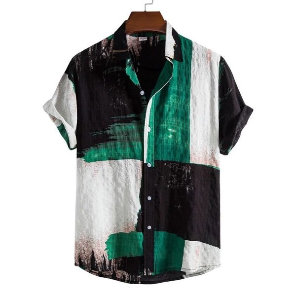 Summer Shirts Men Blouse Tops Linen Hawaii Shirt Mens Shirt - Image 3