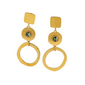 French retro style natural stone long stud earrings vintage women's earrings plated with 18K gold plated stainless steel exaggerated earrings with a sense of luxury