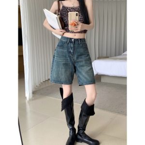Summer thin denim light blue five-point shorts, women's pear-shaped body, loose large size, fat mm, thin wide-legged midpants