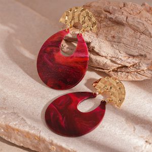 Exaggerated Ancola red resin smudge U-shaped silver needle earrings European and American retro niche temperament high-end sense earrings women