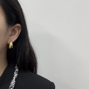 Unique, niche, French retro, cold style, high-end earrings, brass 22K real gold, simple circle temperament earrings