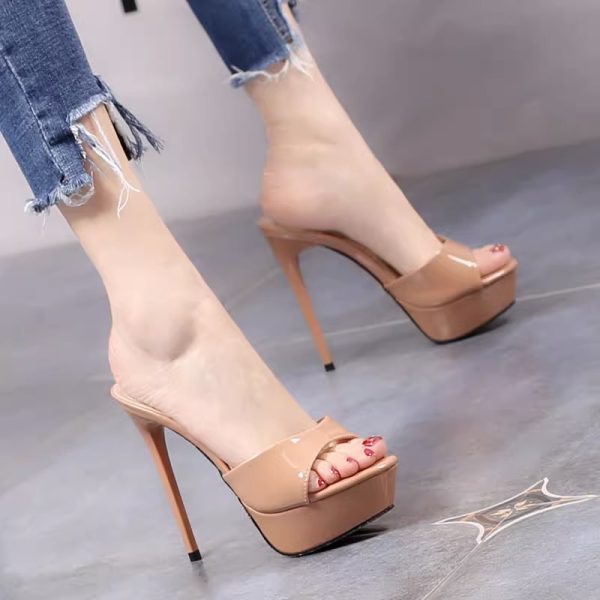 Shallow fashion wear high heeled sandals 2023 summer new sexy one-foot platform versatile slippers women - Image 2