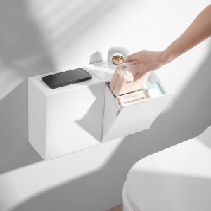 Wall-mounted storage box, non-perforated wall-mounted finishing box on the wall of the bathroom, sanitary napkin storage box for household bathroom