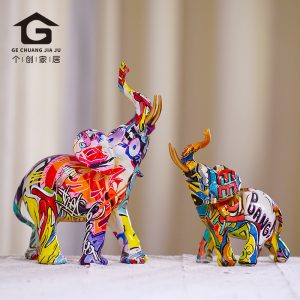Nordic home entrance living room TV cabinet decorations creative dazzling water transfer printing elephant ornaments resin crafts