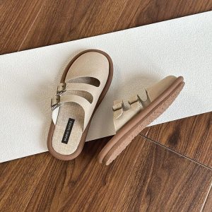 Birkenstocks, summer slip-ons, toe-toe, semi-slippers, women's breathable linen slip-ons, soft-soled cotton linen mules to wear outside