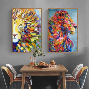 Nordic modern lion and tiger oil painting, texture, entrance, light luxury living room decoration, mural picture, core spray painting