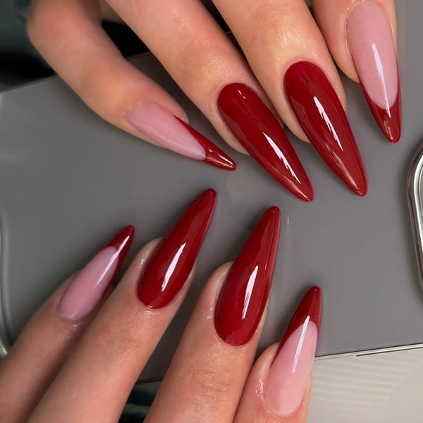 Foreign trade pointed nails solid color red French fake nails wearing nails removable nail pieces temperament nail pieces nail stickers