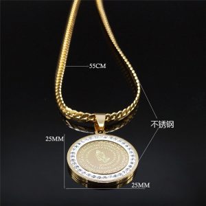 Stainless Steel Wenyuan Pendant Necklace Inlaid Zircon Gold Black Steel Women's Fashion Accessories Wholesale