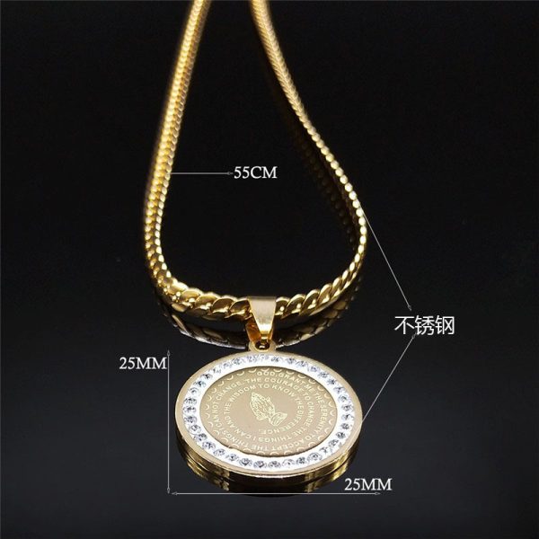 Stainless Steel Wenyuan Pendant Necklace Inlaid Zircon Gold Black Steel Women's Fashion Accessories Wholesale - Image 5