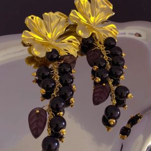 French retro flower tassel earrings exaggerated light luxury luxury niche design fairy temperament ins