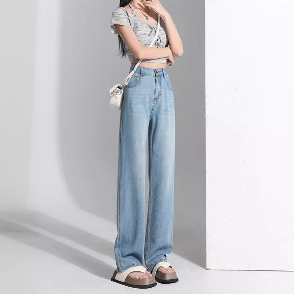 Tencel wide-leg jeans women's summer 2025 thin loose slimming high-waisted drape floor-mopping ice silk straight-leg pants - Image 3