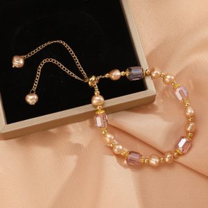 French retro style purple pearl bracelet girl's high-end ins, niche design, crystal bracelet, girlfriend jewelry
