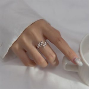 S925 Sterling Silver Ring Wholesale Fashion Personality Small Fresh Diamond Leaf Branch Open Ring Female