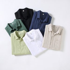 Solid color linen shirt men's short-sleeved summer base breathable thin linen clothes Chinese style retro casual top
