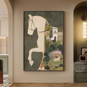 The second-hand style living room decoration painting, the new horse to the success of the retro sofa background wall painting, the high-end sense of the entrance murals