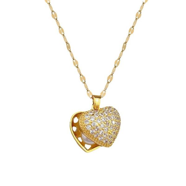 Light luxury temperament, gorgeous peach heart, pearl shell necklace, female Internet celebrity, wild clavicle chain, titanium steel chain - Image 5